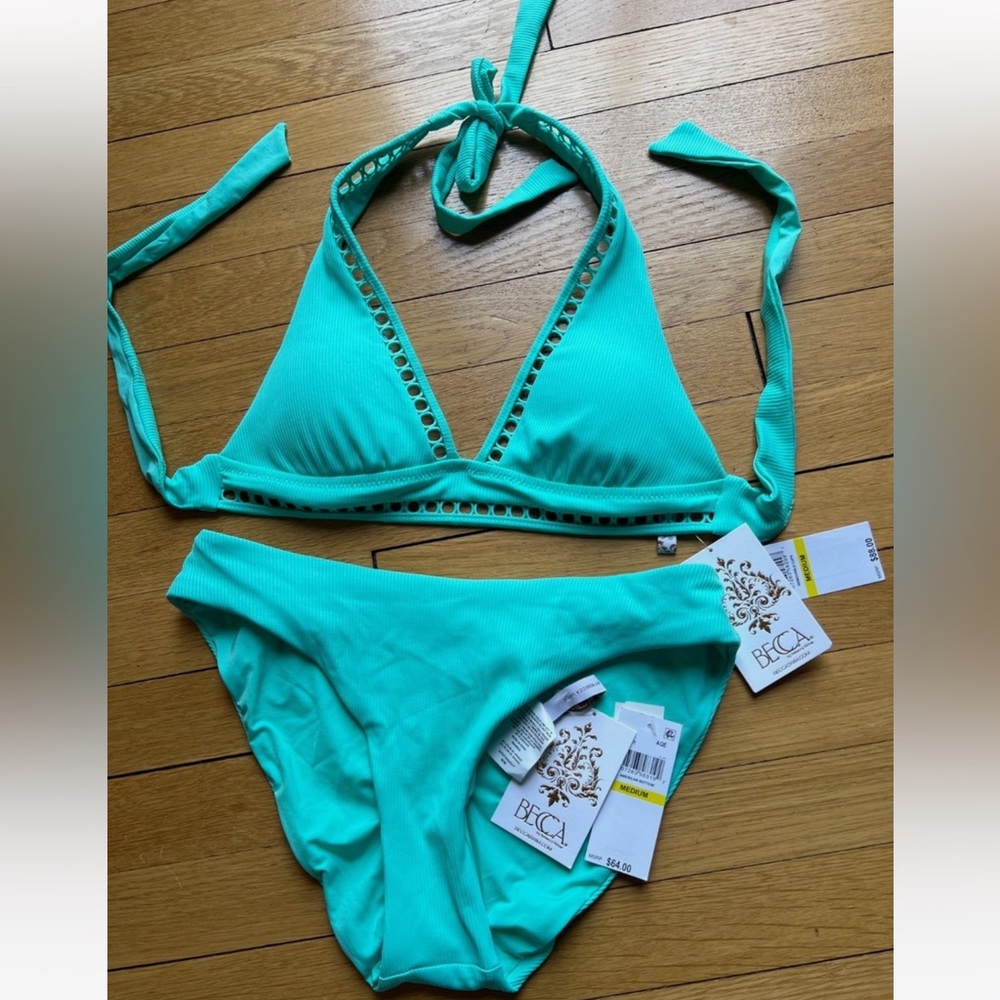 BECCA by Rebecca Virtue Aqua Sea Modern Bikini Set size M New with Tags